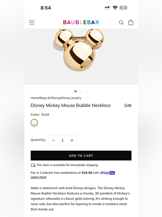 BaubleBar Jewelry - BaubleBar Gold Mickey Mouse Bubble Pendant Necklace NWOT